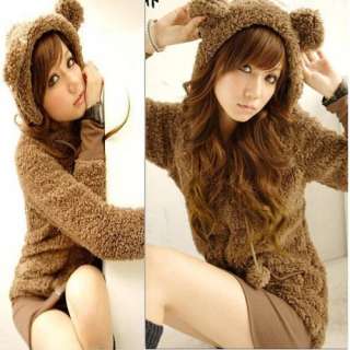 Fashion Korea cute girls plush Teddy bear ear cap hoodie fur coat 