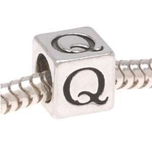  Large Hole Lead Free Pewter Alphabet Bead Letter Q 6.4mm 