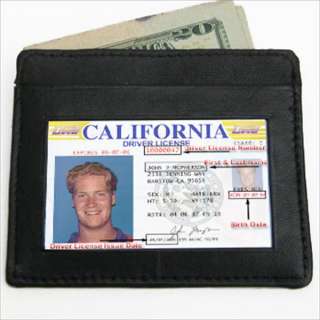 BLACK COWHIDE LEATHER THIN Credit Card ID Wallet Holder  