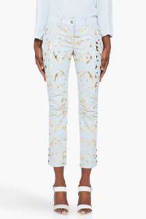 Balmain Pale Blue Leather Embossed Pants for women  