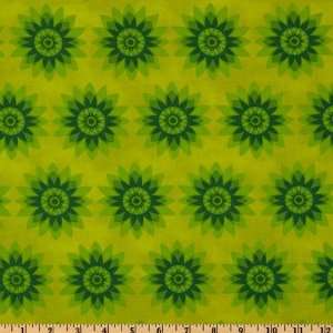 44 Wide Fabri  Quilt Calypso Large Floral Kaleidoscope Green Fabric 
