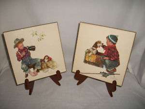 NORMAN ROCKWELL (2) WOODEN WALL PLAQUES   RARE  