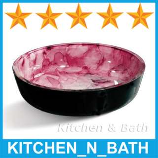 Bathroom Round Pink Pattern Glass Sink for Vanity  