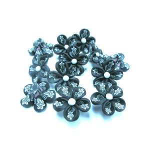  10 Fimo Polymer Clay Flower Roses Black Color Beads 