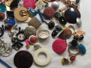   73 PAIRS RETRO EARRINGS MIXED JUNK COSTUME JEWELRY CRAFT LOT*  