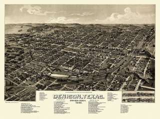 Historic Map Denison Texas 1886 Grayson County  