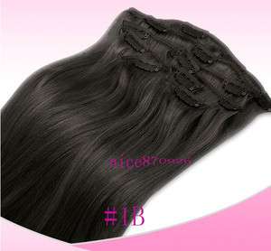   26Clip in 100% Remy Human Hair Extensions Off/natural Black #1B 70g