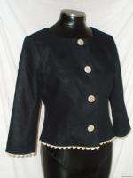 White House Black Market linen rayon blend black 3/4 sleeve jacket 