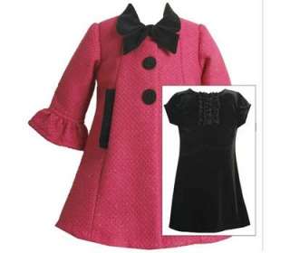 Bonnie Jean Girls Fall Winter Fushia Boucle Coat & Black Velvet Dress 
