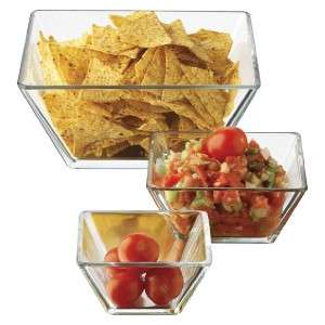   Tempo 3pc. Clear Square Glass Chip & Dip Serving Bowl Set  