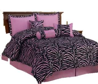 7PC New Zebra Micro Fur Comforter Set Shams Decorative Pillows Black 