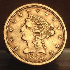 gold $ 2 5 liberty head quarter eagle from 1855 philadelphia mint 