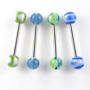   Barbells 4 Blue/Green Designs 1 Retainer in Hinged Gift Box Jewelry