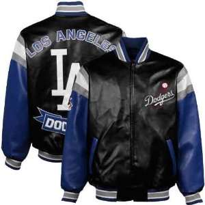  L.A. Dodgers Black Pleather Varsity Full Zip Jacket 