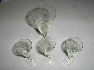   ETCHED FLUTE LIQUOR CRYSTAL GLASS WINE WATER GLASSES set of 4  