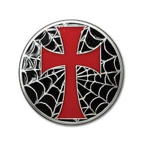  Red Cross over Spider Web Pewter Belt Buckle Sports 