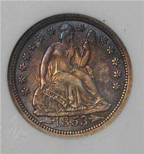 1853 Seated Liberty Dime Certified AU, Scarce Breen variety  