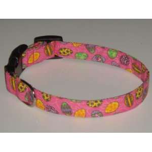   Colorful Easter Eggs Pink Dog Collar X Small 1/2 