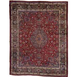  910 x 126 Red Persian Hand Knotted Wool Mashad Rug 