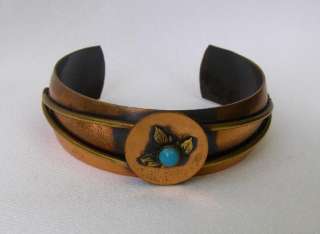 Vintage Southwestern Solid Copper Cuff Bracelet w/ Turquoise  