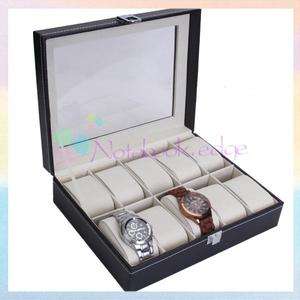 10 Grid Watch Display Box Showcase Storage Case Organizer Jewelry 