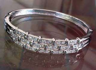   .96 carats Triple Row Basketweave cz Hinged BANGLE Bracelet  