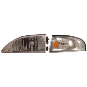 Ford Mustang 94 98 Crystal Headlamps Chrome w/ Corner Amber   (Sold in 