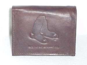 BOSTON RED SOX Leather TriFold Wallet NEW dkbr z  