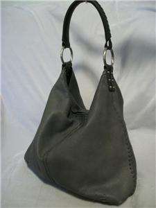 LUCKY BRAND Gray & Black Leather Hobo Handbag Bag  
