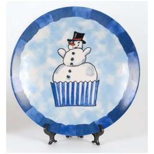  8 Joyful Snowman Cupcake Blue Christmas Holiday Plate 