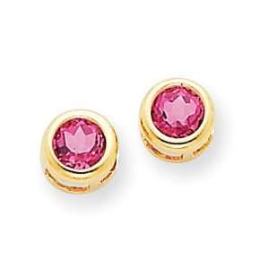  14k Gold Pink Topaz 4mm Bezel Post Earrings Jewelry