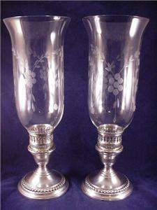 Stunning Pair of 3 Part Candle Holders Sterling Silver & Etched Glass 