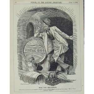  1899 Mike Cellarman Wine Barrel Humorous Antique Print 