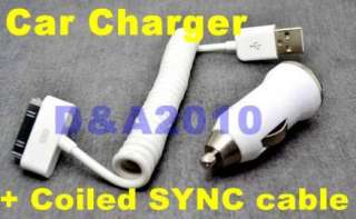   Sync Cable+USB Car Charger 4 iPad iPod iPhone 4GS 4G 3G iTouch  