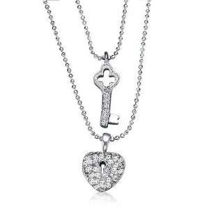   CZ Lock and Key Necklace Designer Inspired Silver Jewelry Jewelry