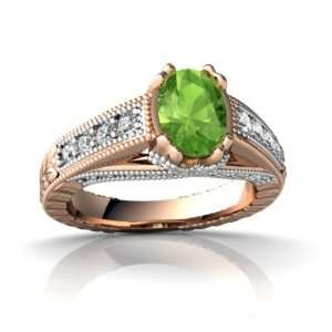   14k Rose Gold Oval Genuine Peridot Antique Style Ring Size 4 Jewelry
