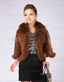 100% New Real Genuine Rabbit Fur Fox Collar Stole Cape Shawl Coat 