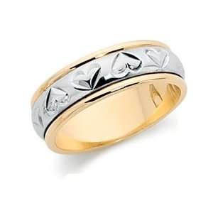   Two Tone Wedding Band with Heart Symbols in 14k Gold (6.5 mm) Jewelry