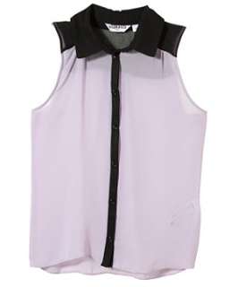   ) Lilac Contrast Placket Sleeveless Blouse  250156255  New Look
