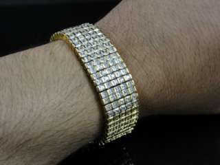 Mens New Yellow Gold Finish White Diamond Simulate Bracelet 7 3/4 In 