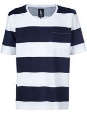 STORE   Navy & White block Striped T Shirt