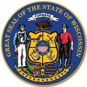 Wisconsin State Seal Flag bumper sticker decal 4 x 4