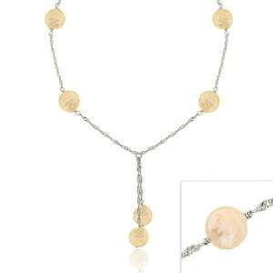   Freshwater Cultured Round Pink Coin Pearl Twist D cut Lariat Necklace