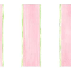  Pink and Green Watercolor Stripe Wallpaper Kitchen 