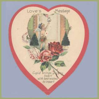 Vintage Valentines Day Card CUPID Mailman 1920s LETTER  
