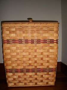 Amish Handmade Reed Hamper with Leather Handles and Wooden Lid  