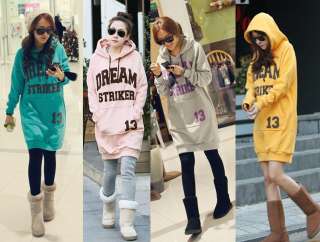 Womens Simple Letter Thick Hoodie Loose Long Tops Ladies Fashion 