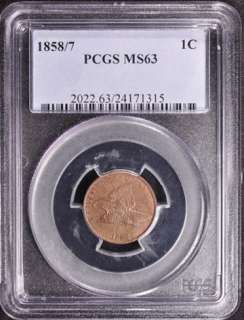 1858/7 FLYING EAGLE 1C PCGS MS 63  