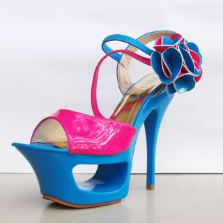 Colorful Flower Hollow out Double Platform Strappy Super High Heels 