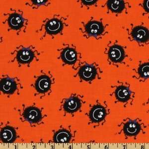  44 Wide Happy Halloween Spider Orange/Black Fabric By 